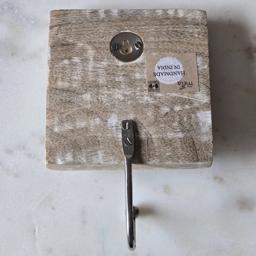 Handmade in India wood block with hook